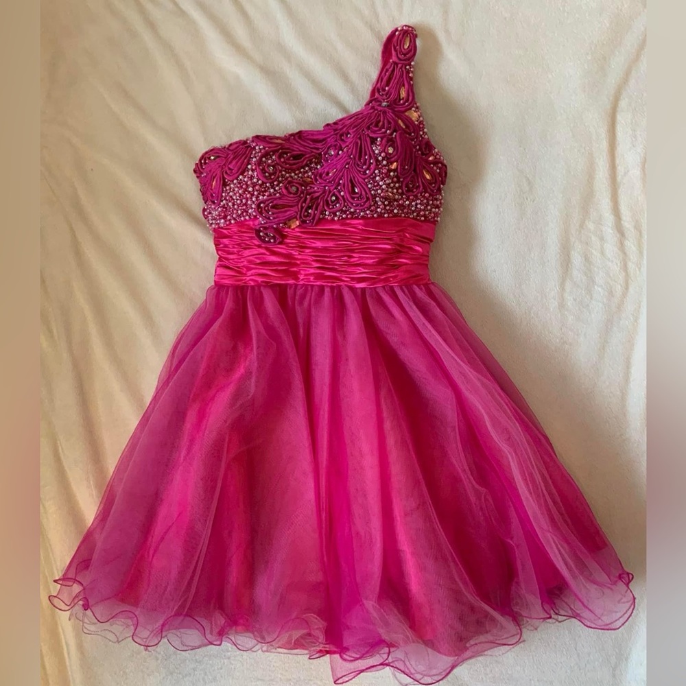 Blush Prom Style # 9279 Pink One Shoulder Cocktail Dress size 2 - Picture 4 of 12